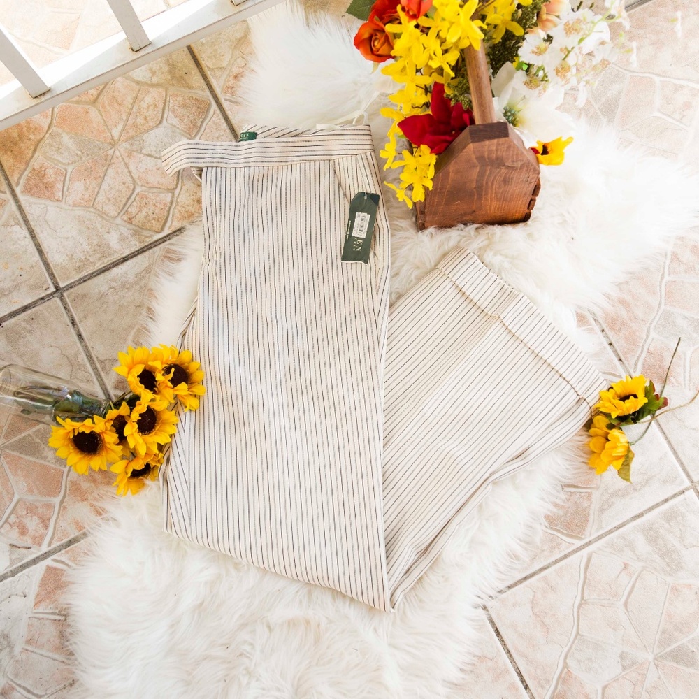 Ralph Lauren Cream & Black Pinstripe Wide Leg Pant